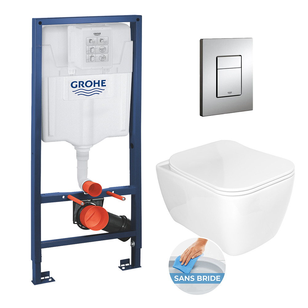Grohe Pack WC Bâti-support Rapid SL + Cuvette suspendue Vitra + Abattant +  Douchette bidet + Plaque Chrome - Livea Sanitaire