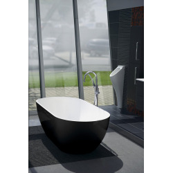 Reduta Baignoire îlot 170x80cm en marbre coulé, 351L avec double dossier, extérieur noir (72973)