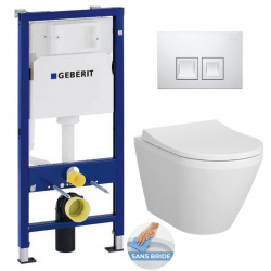 Geberit - Pack WC Bati Duofix + WC suspendu Vitra Normus + Abattant  softclose + Douchette bidet + Plaque blanche