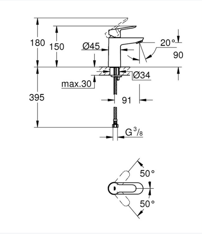 Grohe Set Mitigeur pour lavabo taille S + Bonde clic clac Grohe pour lavabo  avec trop-plein (MitigeurS1-CLICCLAC) - Livea Sanitaire