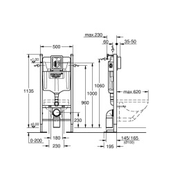 Grohe Pack WC Bâti-support Rapid SL + WC sans bride Bello + Abattant softclose + Plaque Chrome (ProjectBello-2)