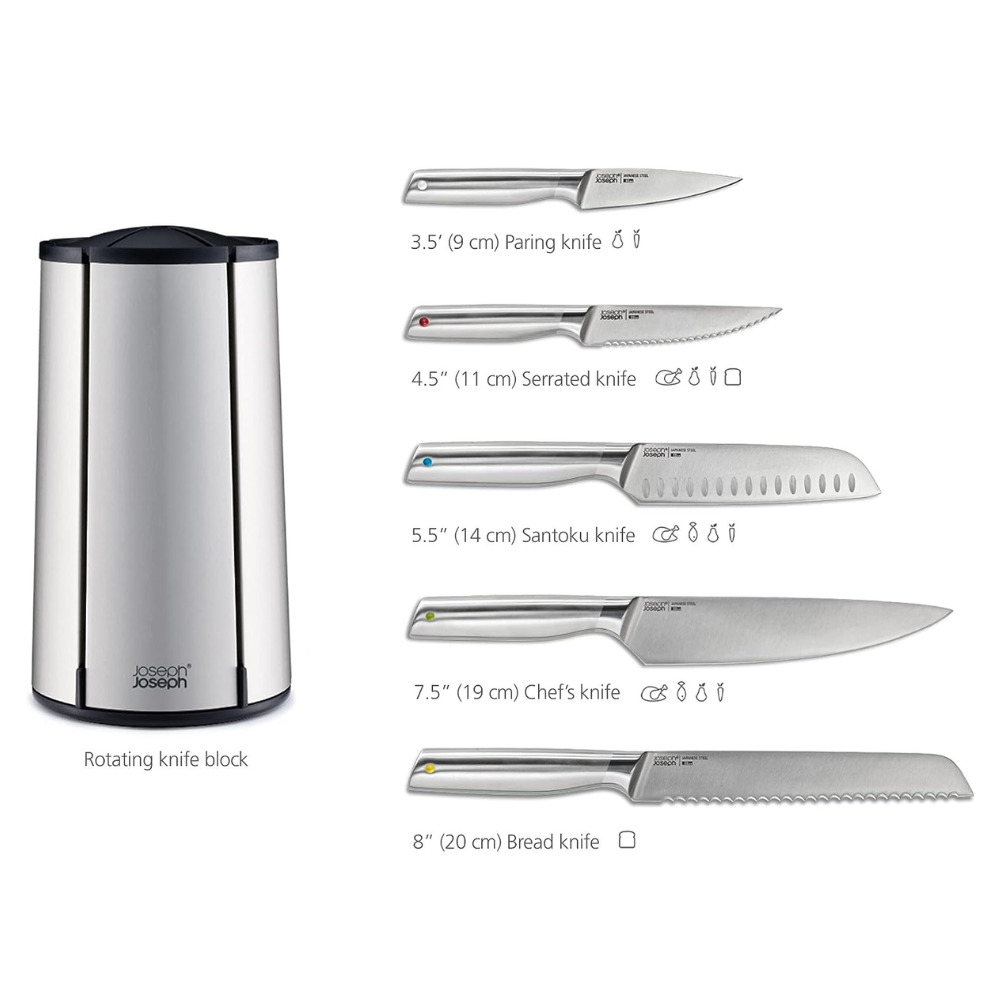 Joseph Joseph Elevateâ„¢ Set de 5 couteaux + 5 ustensiles de cuisine avec  rangement, noir (10566)