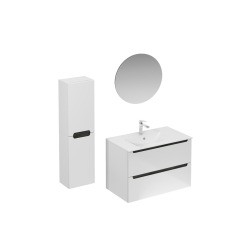 Naturel Ensemble de salle de bain avec lavabo comprenant mitigeur de lavabo, bec et siphon Naturel Stilla blanc brillant (KSETSTILLA005)