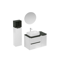 Naturel Ensemble de salle de bain avec lavabo comprenant robinet de lavabo, bec et siphon Naturel Stilla blanc brillant (KSETSTILLA018)