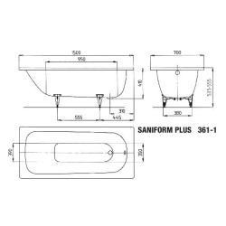 Baignoire rectangulaire Saniform Plus 170x75 cm acier émaillé, blanc alpin (112600010001)