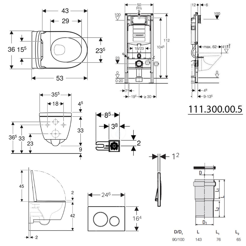 Geberit Pack WC Geberit Duofix + Cuvette WC suspendu Geberit