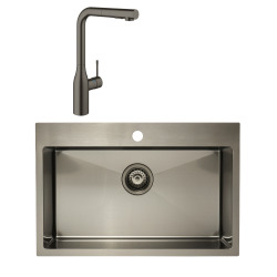 /Grohe - Set Timeless Évier de cuisine encastrable inox 304 , 68x45x21 cm + Essence Mitigeur monocommande Evier, Or brossé PVD