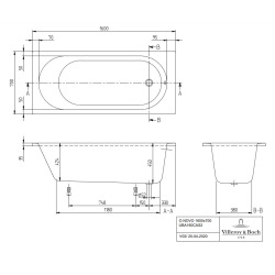 Baignoire rectangulaire, 1600 x 700 mm, Blanc (UBA160CAS2V-01)