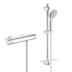 Massage Set de douche, 3 jets + Mitigeur Thermostatique Douche, Chrome (34446001-Euphoria)