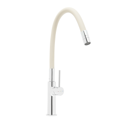 Mitigeur pour évier de cuisine avec bec flexible en silicone, blanc (SATBSD290B)