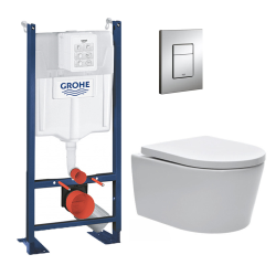 Grohe Pack WC Bâti-support autoportant + WC Swiss Aqua Technologies sans bride + Plaque chrome