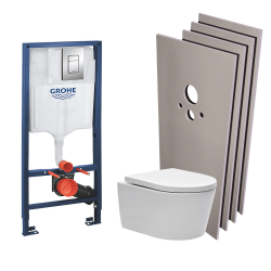 Grohe Pack WC Rapid SL + cuvette sans bride SAT, fixations cachées + plaque Skate chrome + Set habillage