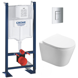 Grohe Pack WC Bâti autoportant + WC Swiss Aqua Technologies Infinitio sans bride + Plaque chrome 