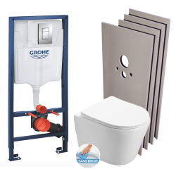 Grohe Pack WC Bâti-support + WC SAT Infinitio sans bride, fixation invisible + Plaque chrome + Set d&apos;habillage