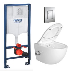 Grohe Pack WC Bâti-support Rapid SL + WC sans bride SAT avec fonction bidet thermostatique + Plaque chrome 