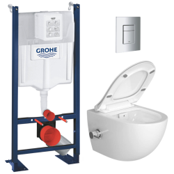 Grohe Pack WC Bâti autoportant Rapid SL + WC sans bride avec fonction bidet thermostatique + Plaque chrome 