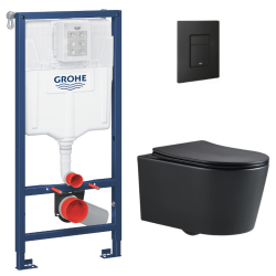 Grohe Pack WC Bâti-support Rapid SL + WC SAT sans bride noir mat + Abattant softclose + Plaque noire mat