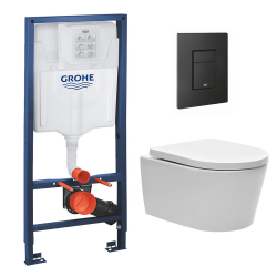 Grohe Pack WC Bâti-support Rapid SL + WC sans bride SAT + Abattant softclose + Plaque Noir mat