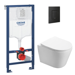 Grohe Pack WC Rapid SL + WC Swiss Aqua Technologies Infinitio sans bride + Plaque de commande noir mat