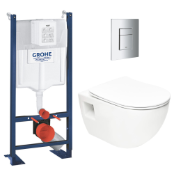 Grohe Pack WC Bâti Autoportant Rapid SL + WC sans bride SAT + Abattant SoftClose + Plaque Chrome