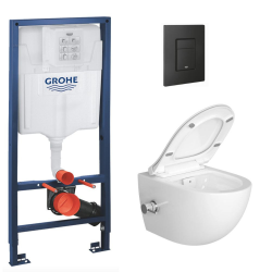 Grohe Pack WC Bâti-support Rapid SL + WC sans bride SAT avec fonction bidet thermostatique + Plaque Noir mat