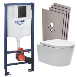 Grohe Pack WC Bâti-support Rapid SL + WC sans bride SAT + Abattant softclose + Plaque Noir mat + Set Habillage