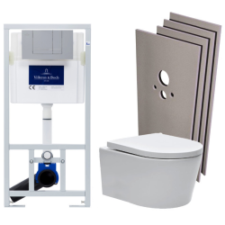 Swiss Aqua Technologies Pack WC bâti-support + Cuvette SAT sans bride + Abattant + Plaque chrome mat + Set d&apos;habillage 