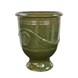 Provencelia Colbert 55x69cm, pot grande taille d&apos;extérieur fait main en terre cuite émaillée, résistant au gel, vert printemps  