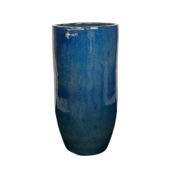 Provencelia Athena 40x81cm, pot grande taille d&apos;extérieur fait main en terre cuite émaillée, résistant au gel, bleu outremer  