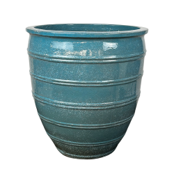 Provencelia Galilée 60x63cm, pot grande taille d&apos;extérieur fait main en terre cuite émaillée, résistant au gel, bleu océan  