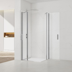 Set Porte de douche 90x196 cm transparente + Profilé pour paroi de douche+ Poignée pour porte de douche (SATFUD90NIKA)