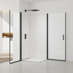 Set Porte de douche 90x196 cm transparente + Profilé pour paroi de douche+ Poignée pour porte de douche (SATFUD90NIKA)