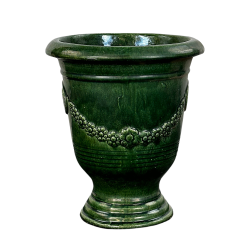 Provencelia Aramis 38x32cm, pot grande taille d&apos;extérieur fait main en terre cuite émaillée, résistant au gel, Vert Anglais  