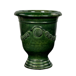 Provencelia Aramis 38x32cm, pot grande taille d&apos;extérieur fait main en terre cuite émaillée, résistant au gel, Vert Anglais  