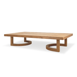 Table basse de jardin en teck massif, 153x82x30,5 cm, pieds-de-table design arrondis (NATOFT15382S)