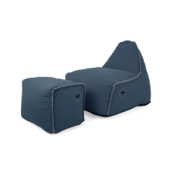 Soo Santaï Buddy&apos;s Rest fauteuil poire + repose pieds 90x60x85/45x60x35cm intérieur déhoussable, surpiqûres, Bleu jeans (BINDR9080-1)