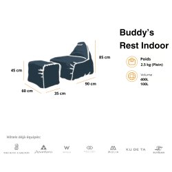 Soo Santaï Buddy&apos;s Rest fauteuil poire + repose pieds 90x60x85/45x60x35cm intérieur déhoussable, surpiqûres, Bleu jeans (BINDR9080-1)