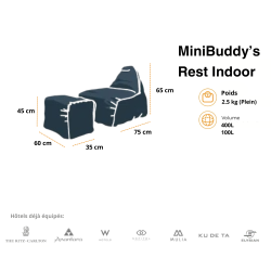 Soo Santaï MiniBuddy&apos;s Rest fauteuil poire + repose pieds 75×60×65/45x60x35cm intérieur déhoussable, surpiqûres, Rose (MBINDR3260-3)