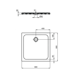 Okyris+ 80x80cm receveur de douche ultra plat 4 cm en grès, traitement antidérapant, Blanc mat (P0202YK)