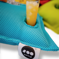 Soo Santaï Set Pool Party coussin bar + polystyrène 75x75x25cm, bar flottant, 4 trous verre et 1 trou bouteille, résistant aux UV, Orange