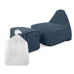 Soo Santaï Set Buddy&apos;s Rest fauteuil poire intérieur + repose pieds + polystyrène 90x60x85/45x60x35cm, déhoussable, surpiqûres, Bleu jeans