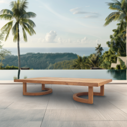Table basse de jardin en teck massif, 153x82x30,5 cm, pieds-de-table design arrondis (NATOFT15382S)