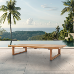 Table basse de jardin en teck massif, 153x72x30,5 cm, pieds-de-table design rectangulaire (NATOFT15372S)