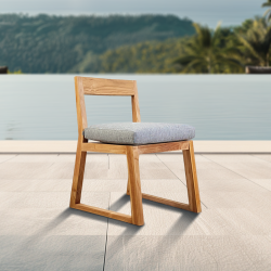 Chaise de table extérieur en teck massif, 50x59.5x79 cm, avec coussins gris perlé (NATOFCH50B)