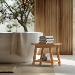 Tabouret de salle de bain en teck massif, 51x51x40.5 cm, design japonais (NATIFST50)