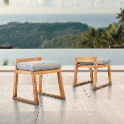 Naturel Lot de 2 chaises de table extérieur en teck massif, 50x59.5x56 cm, avec coussins gris perlé, sans dossier (NATOFCH50S-DUO)