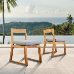 Naturel Lot de 2 chaises de table extérieur en teck massif, 50x59.5x79 cm, avec coussins gris perlé (NATOFCH50B-DUO)