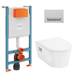 V-Fix Core Pack WC bâti-support + WC sans bride Vitra S60 + Abattant SoftClose + Plaque chrome mat (V-FixS60-5)