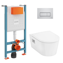 V-Fix Core Pack WC bâti-support + WC sans bride Vitra S60 + Abattant SoftClose + Plaque chrome mat (V-FixS60-5)