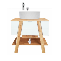 Ensemble meuble de salle de bain 80x73x46 cm + Vasque à poser sans trop plein comprenant siphon et bonde (SATINF3636-HOMENOIR)